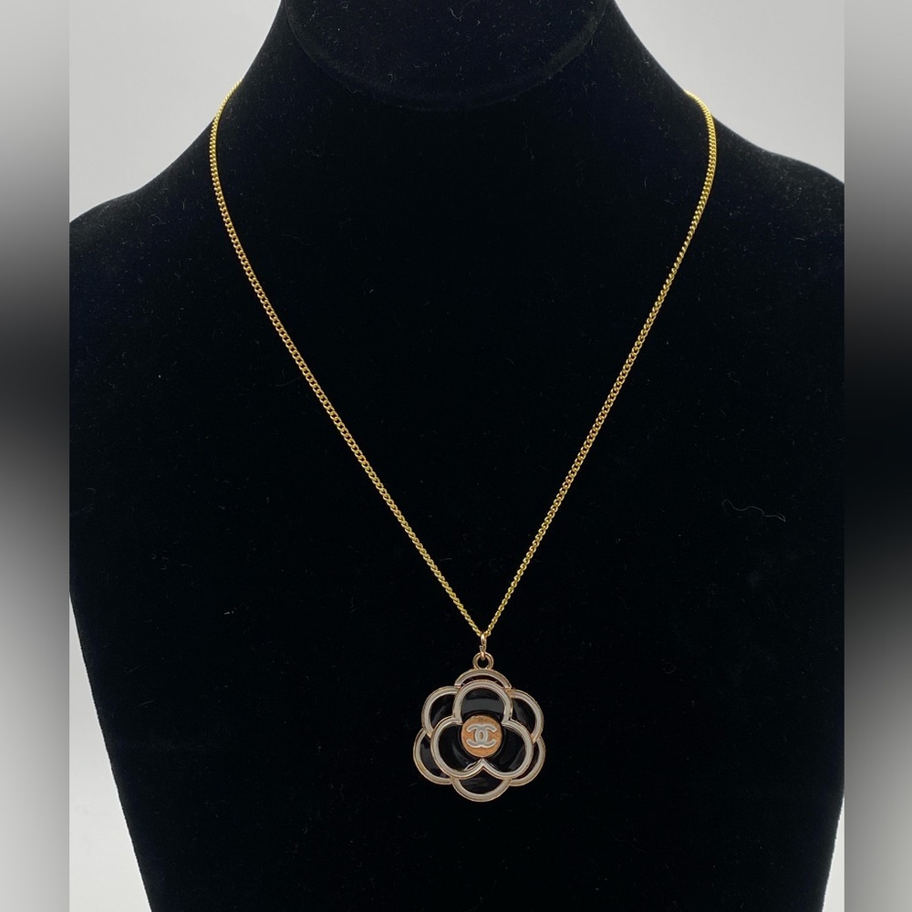 Chanel Black & White Camellia Flower Necklace